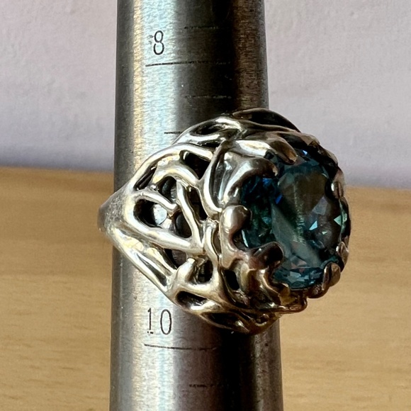 QVC Hagit Gorali Sterling Silver HUGE round Blue Topaz Statement Ring ORGANIC - Picture 10 of 16